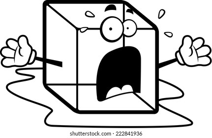 A cartoon melting ice cube with a scared expression.