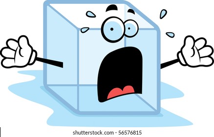 A Cartoon Melting Ice Cube With A Scared Expression.