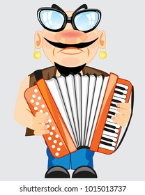 The Cartoon men with accordeon in hand.Vector illustration