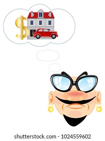 Cartoon men dreaming of machine and house