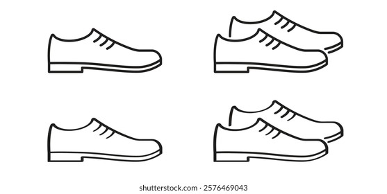 Cartoon men or man shoes. Shoe icon. Sneakers or running shoe. Sport footwear sign. Line pattern. For footsteps or footprint. Flat foot steps. Footwear tools.