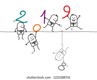 Cartoon Men on a Wire com 2019 Números