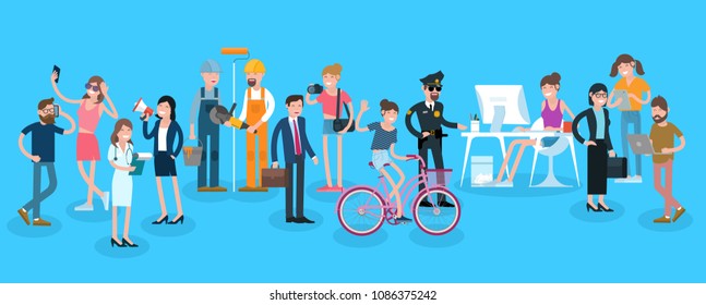 Cartoon men and women characters and professions. Flat design, vector template illustration .
