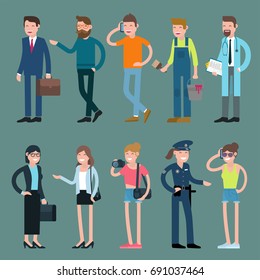 Cartoon men and women characters and professions. Flat design, vector template illustration .