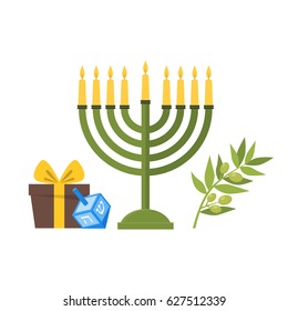Cartoon Menorah Symbol of Jewish Religion Tradition Culture, Celebration Holiday Flat Design Style. Vector illustration