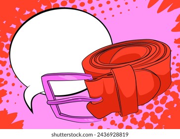 Cartoon Men's Belts with blank speech bubble, comic book Personal Clothing Accessory background. Retro vector comics pop art design.