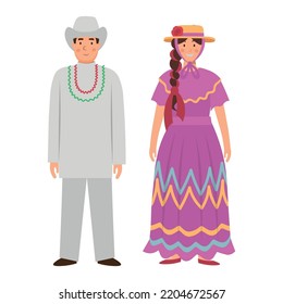 Cartoon men's and women's costumes of Argentina character for children. Flat vector illustration