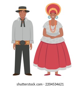 Cartoon men's and women's costumes of Brazil character for children. Flat vector illustration