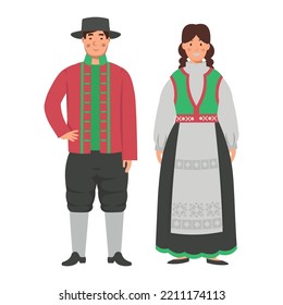 Cartoon men's and women's costumes of Italy character for children. Flat vector illustration