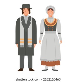 Cartoon men's and women's israel costume, character for children. Flat vector illustration