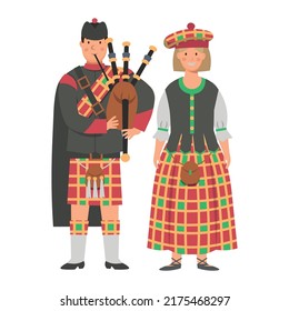 Cartoon Mens Womens Scottish Costume Character Stock Vector (Royalty ...