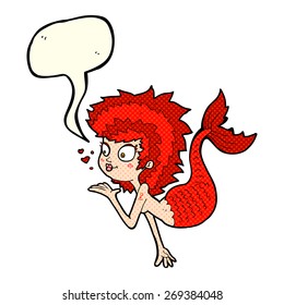cartoon mermaid blowing a kiss with speech bubble