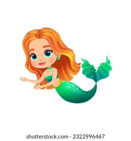 Cartoon mermaid Charakter. Einsamer, verspielter und bezaubernder Märchenhytale-Charakter, bringt mit ihrem farbenfrohen grünen Schwanz, fließendem goldenem Haar und einem zauberhaften Binkle in ihren Augen die Weisheit zum Leben