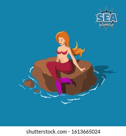 Cartoon mermaid in isometric view. Fantasy marine. Pirate game. 3d nymph. Sea girl. Vector illustration