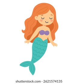 Cartoon Mermaid with Long Red Hair