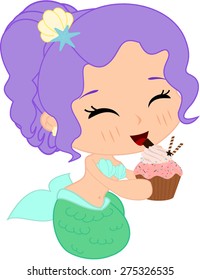 Cartoon mermaid with muffin