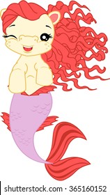 Cartoon mermaid pony with red hair.