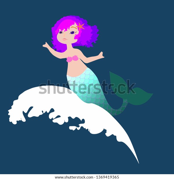 Cartoon Mermaid Purple Hair Ombre Tail Stock Vector Royalty Free