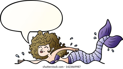 sirena de dibujos animados con burbuja de voz en un estilo de gradiente suave