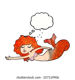 cartoon mermaid with thought bubble