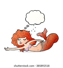 cartoon mermaid with thought bubble