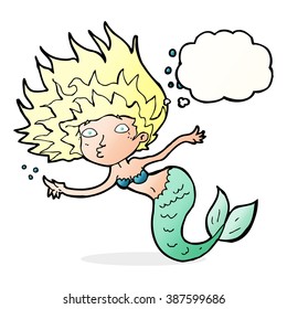 cartoon mermaid with thought bubble