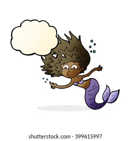 cartoon mermaid with thought bubble