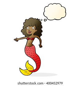 caricatura de sirena con burbuja de pensamiento