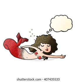 caricatura de sirena con burbuja de pensamiento