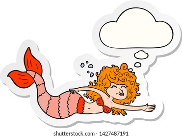 cartoon mermaid with thought bubble as a printed sticker