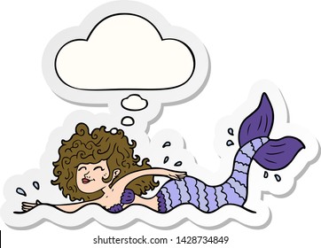 cartoon mermaid with thought bubble as a printed sticker