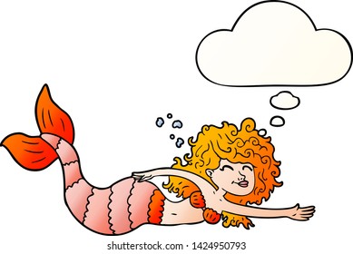 cartoon mermaid with thought bubble in smooth gradient style