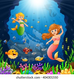 cartoon mermaid under the sea