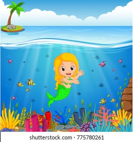 Cartoon mermaid underwater