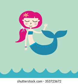Cartoon mermaid vector print