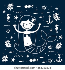 Cartoon mermaid vector print
