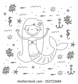 Cartoon mermaid vector print
