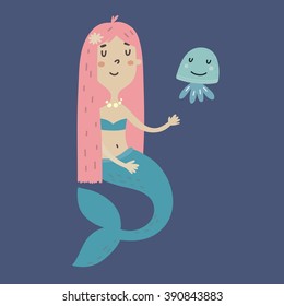 Cartoon mermaid vector print