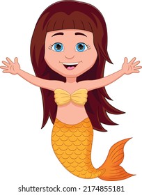 cartoon mermaid waving on white background
