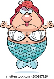 A cartoon mermaid woman with an angry expression.