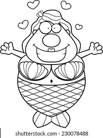 A cartoon mermaid woman ready to give a hug.