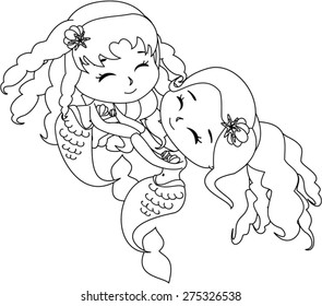 Cartoon mermaids play.coloring version. 