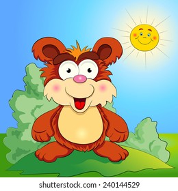  Cartoon merry bear on to the meadow.