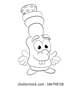 Cartoon  merry bottle throws up his hands. Coloring book.