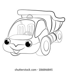 Cartoon of merry car truck. Coloring book.