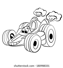 Cartoon of merry racing car. Coloring book.