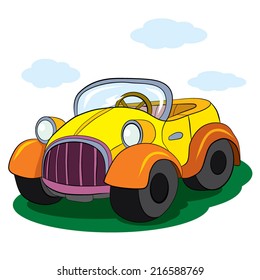 Cartoon of merry retro-car.