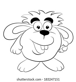 Cartoon  merry smiling  nice hare on white background. Coloring book.