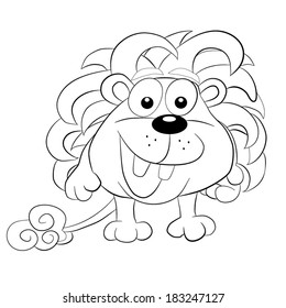 Cartoon merry smiling  nice lion on white background. Coloring book.