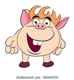 Cartoon merry smiling  nice pig on white background.